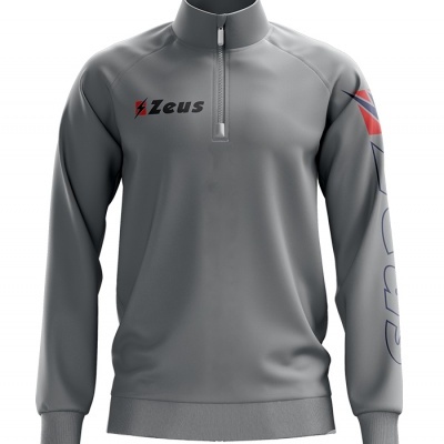 Sweatshirt cinzenta com fecho de correr curto e estampado na manga