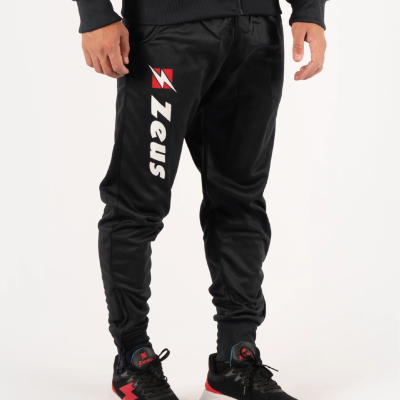 Calças de treino pretas com logo Zeus na perna