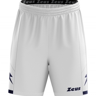 Calções brancos com detalhes e texto Zeus em azul escuro