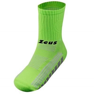 Meia atlética verde fluorescente com texto Zeus