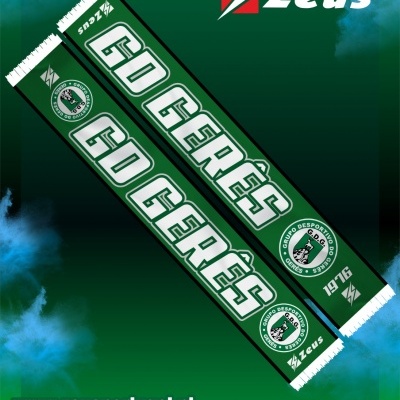 Cachecol verde e branco com texto GO CEREES e logos Clube Desportivo Cerees