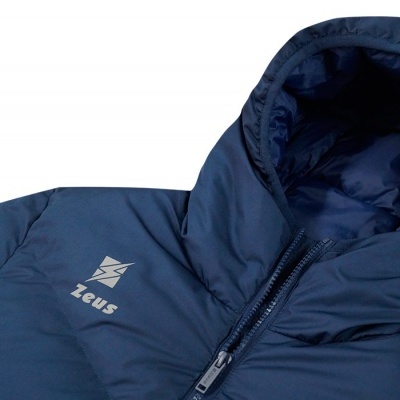 Casaco azul escuro acolchoado com fecho e logotipo zeus