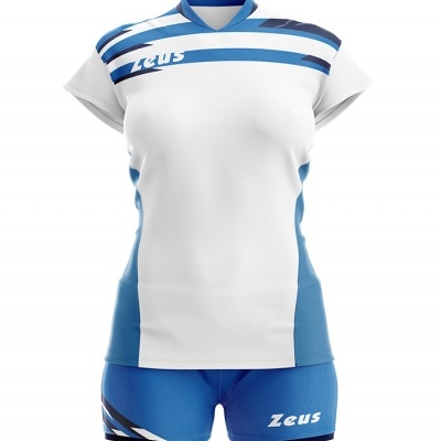 Conjunto desportivo feminino azul e branco com nome Zeus