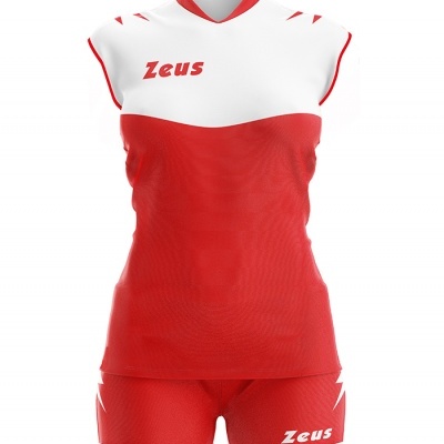 Conjunto desportivo feminino branco e vermelho com marca Zeus