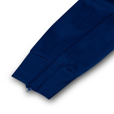 Manga azul escura com punho canelado e fecho de correr