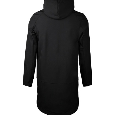 Casaco preto com capuz e mangas compridas de costas