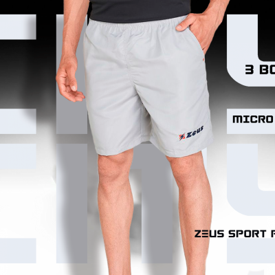 Calções desportivos cinza claro Zeus com texto 3 BOLSOS MICRO FIBRA ZEUS SPORT PORTUGAL