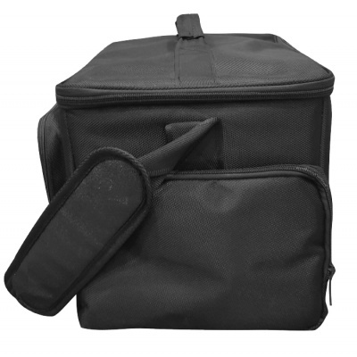 Mala térmica preta com bolso lateral e alça acolchoada