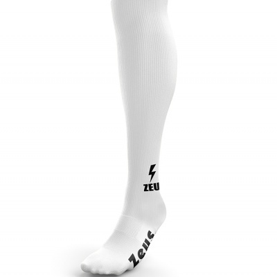 Meia comprida branca com texto e símbolo preto ZEUS