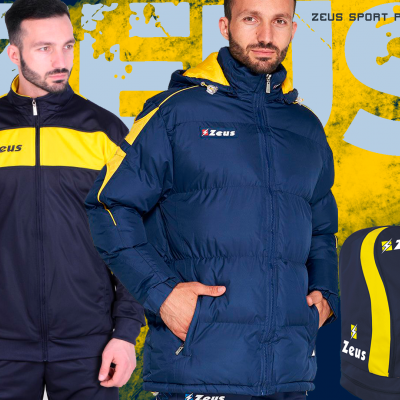 Casacos desportivos Zeus preto com amarelo e azul-escuro com capuz