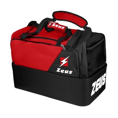 Mala de desporto vermelha e preta com logótipo Zeus