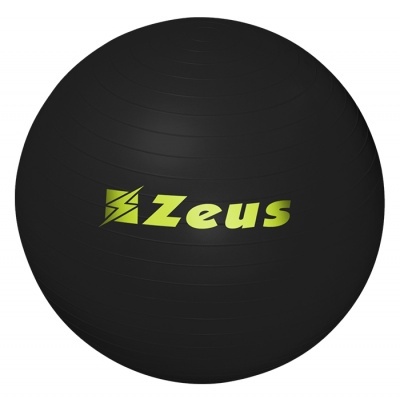 Bola de fitness preta com logótipo Zeus amarelo