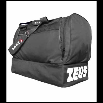 Mala desportiva preta com texto ZEUS em branco