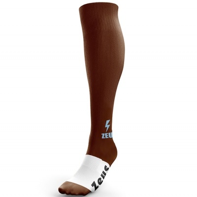 Meia desportiva comprida castanha e branca com logotipo Zeus