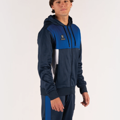 Casaco desportivo azul e azul escuro com capuz e fecho