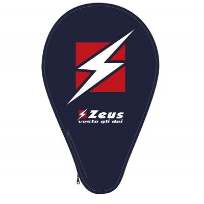 Capa azul escura para raquete com logotipo vermelho e branco e texto Zeus