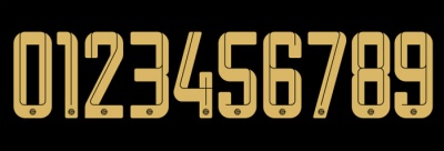 Números dourados de 0 a 9 em fundo preto