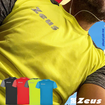 Camisola desportiva amarelo com logo Zeus cinzento no peito e mangas cinzentas
