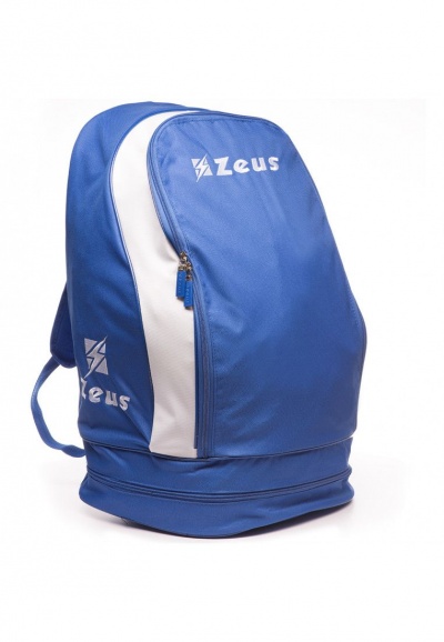 Mochila desportiva azul com logótipo Zeus e zíper frontal