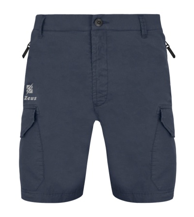 Calções azuis escuros com bolsos laterais e logo Zeus