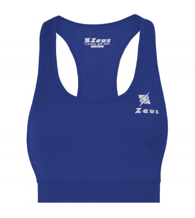 Top desportivo azul com logótipo Zeus branco
