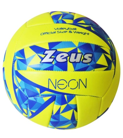 Bola de voleibol Zeus Neon azul e amarelo com texto visível