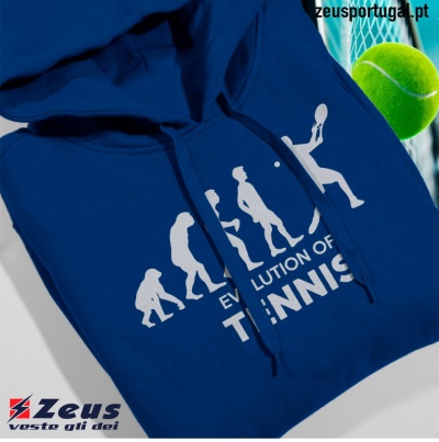 Sweatshirt azul com estampa evolução do ténis e bola de ténis ao lado