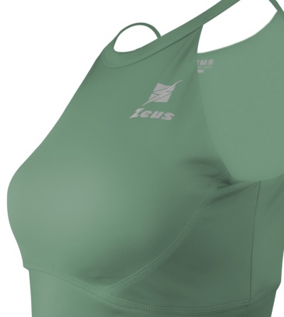 Top desportivo verde salvia com logotipo branco 'zeus' no peito