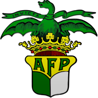 Brasão com dragão verde, coroa dourada e letras AFP em fundo amarelo, verde e branco
