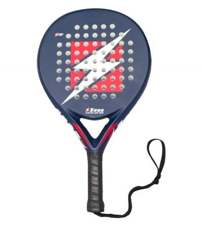 Pá de padel Zeus azul escura com raio branco e detalhes em vermelho