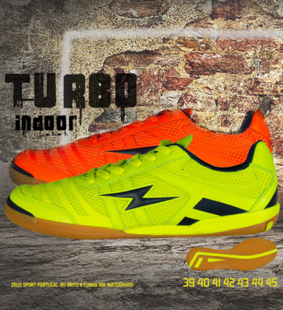 Sapatilhas indoor TURBO amarelas e laranja com detalhes pretos