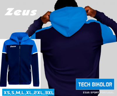 Casaco desportivo com capuz azul e azul marinho da Zeus com fecho zip e bolsos