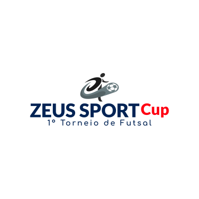 Logótipo ZEUS SPORTCup 1º Torneio de Futsol com figura abstrata de jogador e bola