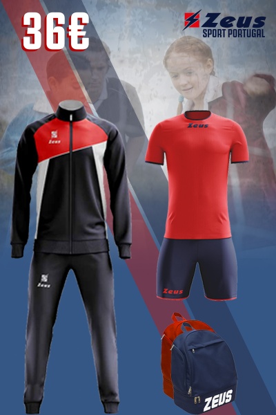 Conjunto desportivo Zeus com casaco, t-shirt, calções e mochila
