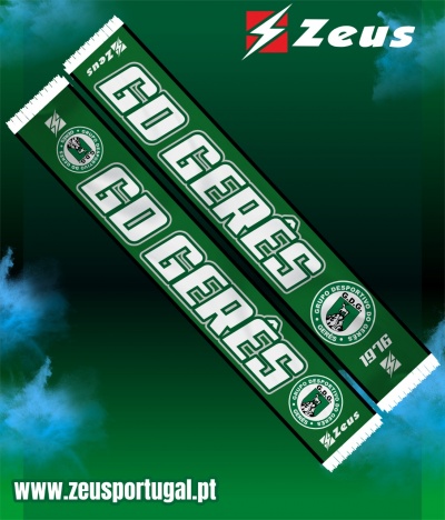 Cachecol verde e branco com texto GO CEREES e logos Clube Desportivo Cerees
