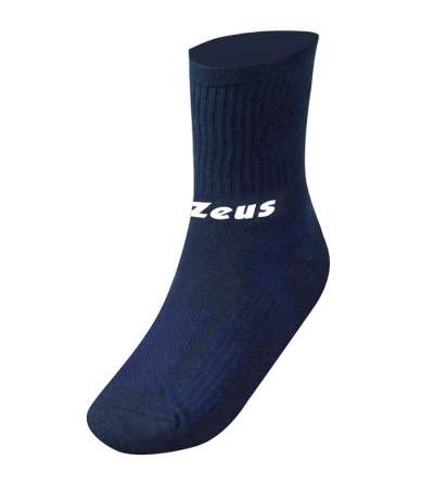 Meia azul escura canelada com palavra ZEUS em branco