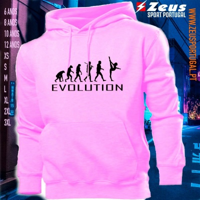 Camisola de capuz rosa com estampado preto 'EVOLUTION' e figura de evolução humana para artes marciais