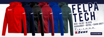 Seis sweats com capuz da marca Zeus em várias cores alinhadas com texto informativo ao fundo.