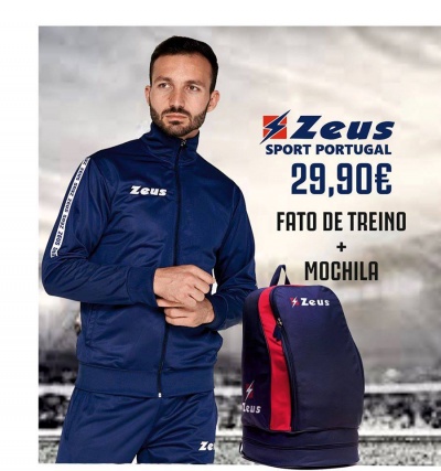 Conjunto de treino azul escuro Zeus com mochila azul e vermelha