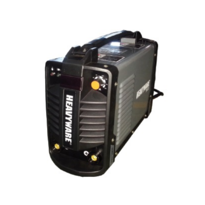 Máquina de soldadura HEAVYWARE cinzenta e preta com botões amarelos