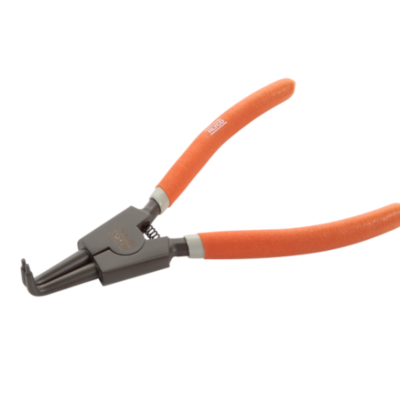 Alicate para anéis de retenção com cabo laranja e corpo metálico preto