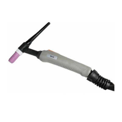 Tocha de soldadura cinzenta e preta com ponta rosa e bocal preto