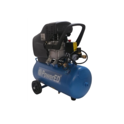 Compressor de ar azul PowerED com motor preto e rodas
