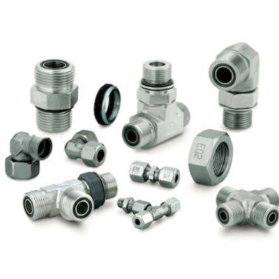 Conexões metálicas prateadas para tubagem e adaptadores variados