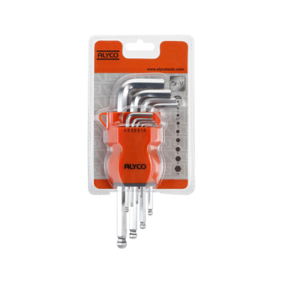 Conjunto de chaves hexagonais ALYCO com suporte plástico laranja em embalagem blister
