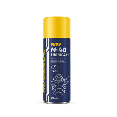 Frasco de spray lubrificante M-40 da marca TRAMOL, 450 ml, azul escuro e amarelo