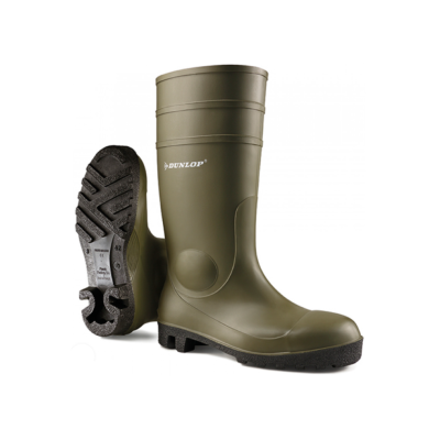 Bota de borracha verde Dunlop com sola preta