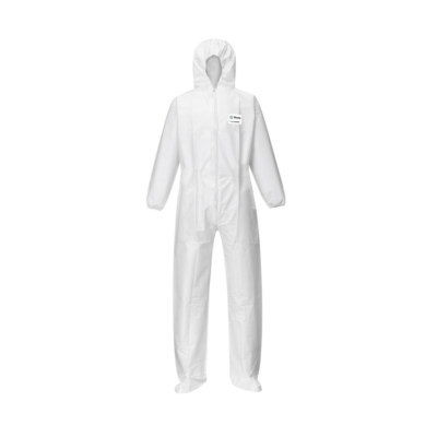 Macacão de proteção branco com capuz e elásticos