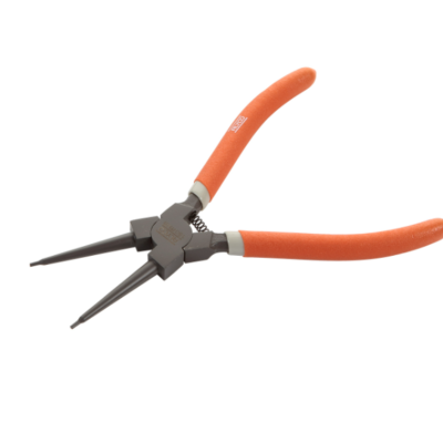 Alicate de pontas finas com cabos laranja e corpo metálico