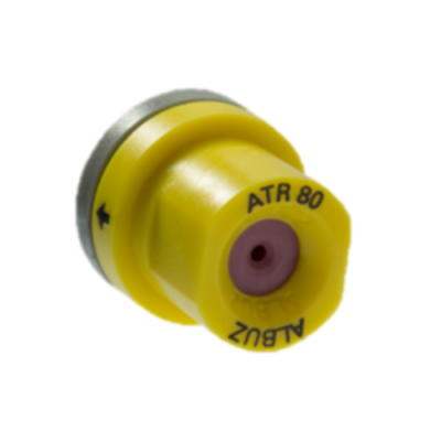 Bocal amarelo de pulverização com inscrições ATR 80 ALBUZ